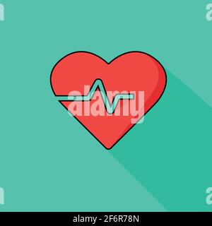 Moderne icône santé cardio, fond vert et plat style, urgence, ombre longue Illustration de Vecteur