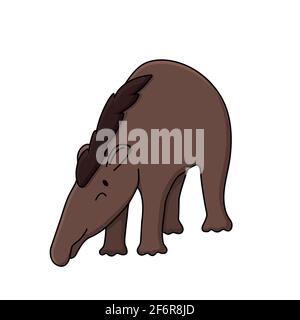 Vector brun mignon contour Doodle dessin animé jeune drôle tapirus pinchaque sauvage de montagne sud-américaine tapir. Illustration isolée sur fond blanc Illustration de Vecteur