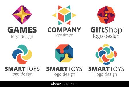 Logo Vector Set, boutique de cadeaux, boîte à casse-tête, jeu de société. Illustration Imprimer Illustration de Vecteur