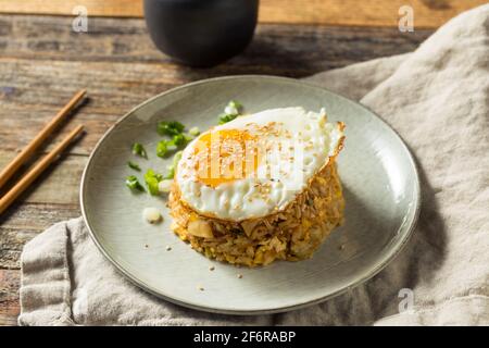 Potsticker maison riz frit avec un œuf Banque D'Images