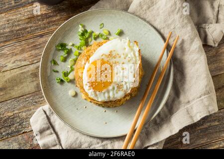 Potsticker maison riz frit avec un œuf Banque D'Images