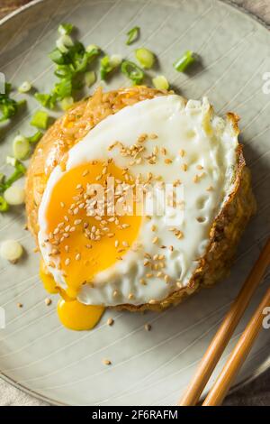 Potsticker maison riz frit avec un œuf Banque D'Images