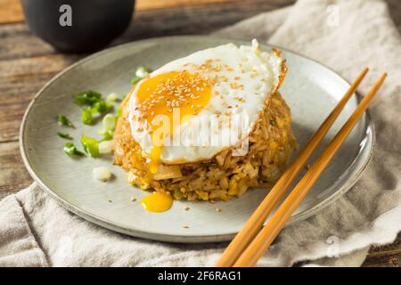 Potsticker maison riz frit avec un œuf Banque D'Images