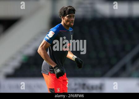 Derby, Royaume-Uni. 02 avril 2021. Elijah Adebayo #29 de Luton Town à Derby, Royaume-Uni le 4/2/2021. (Photo de Conor Molloy/News Images/Sipa USA) crédit: SIPA USA/Alay Live News Banque D'Images
