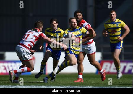 St Helens, Royaume-Uni. 02 avril 2021. Daryl Clark (9) de Warrington Wolves en action pendant le match à St Helens, Royaume-Uni le 4/2/2021. (Photo de Richard long/News Images/Sipa USA) crédit: SIPA USA/Alay Live News Banque D'Images