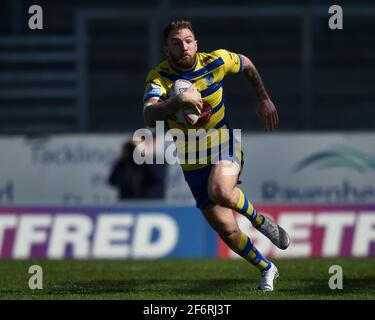 St Helens, Royaume-Uni. 02 avril 2021. Daryl Clark (9) de Warrington Wolves en action pendant le match à St Helens, Royaume-Uni le 4/2/2021. (Photo de Richard long/News Images/Sipa USA) crédit: SIPA USA/Alay Live News Banque D'Images