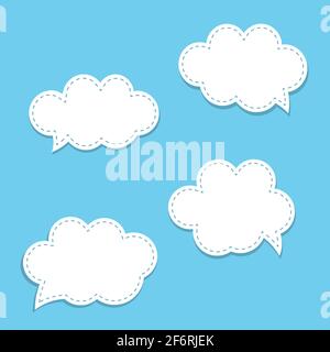 Bulles de parole blanches à vecteur de bande dessinée vides avec lignes en pointillés. Illustration de Vecteur