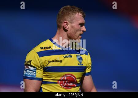 St Helens, Royaume-Uni. 02 avril 2021. Jack Hughes (12) de Warrington Wolves pendant le match à St Helens, Royaume-Uni le 4/2/2021. (Photo de Richard long/News Images/Sipa USA) crédit: SIPA USA/Alay Live News Banque D'Images