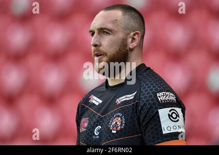 St Helens, Royaume-Uni. 02 avril 2021. Daniel Smith (22) de Castleford Tigers pendant le match à St Helens, Royaume-Uni le 4/2/2021. (Photo de Richard long/News Images/Sipa USA) crédit: SIPA USA/Alay Live News Banque D'Images