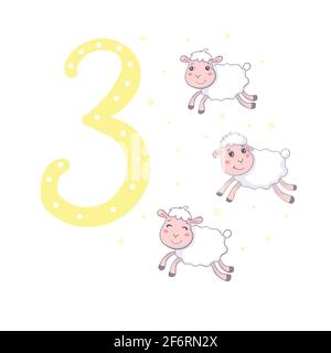 3 moutons mignons. Illustrations chichildish de dessin humoristique en vecteur. Illustration de Vecteur