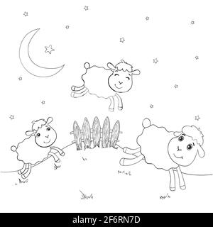 Trois moutons amusants qui sautent sur UNE clôture. Illustration vectorielle Illustration de Vecteur