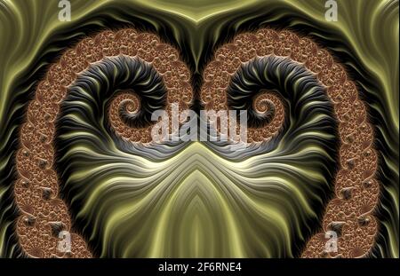 Art fractal numérique abstrait en forme de coeur doré et bronzée illustration Banque D'Images