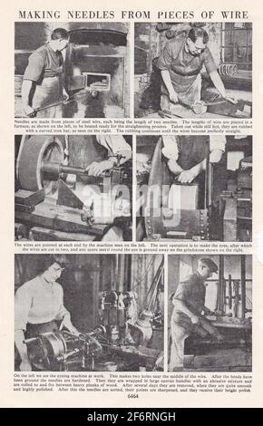 Photos d'époque en noir et blanc montrant la fabrication de épingles et d'aiguilles des années 1930. Banque D'Images