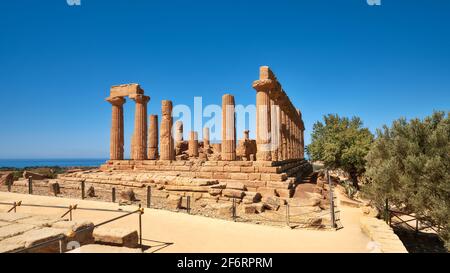 Temple de Juno, Temple de Hera Lacinia. Vallée des temples, Agrigente, Sicile, Italie. Banque D'Images