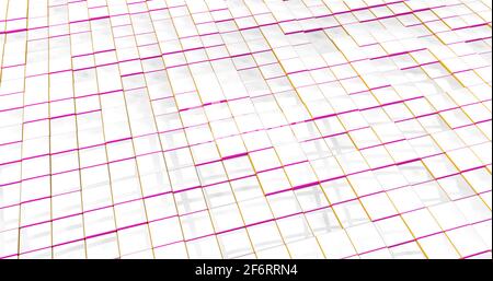 Un plancher texturé blanc à carreaux réfléchissants un peu désordonné avec des bords rouges et jaunes. Illustration 3D Banque D'Images