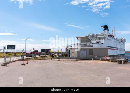 Souris, Île-du-Prince-Édouard, Canada – 28 août 2020 : le traversier de l'ACCT pour les Îles-de-la-Madeleine (Îles-de-la-Madeleine) au quai de la Banque D'Images