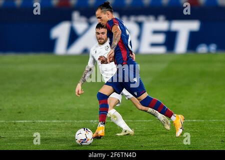 VALENCE, ESPAGNE - 2 AVRIL : le fils Francisco Javier Hidalgo de Levante UD pendant le match de la Liga Santander entre Levante UD et SD Huesca à Ciutat de Banque D'Images