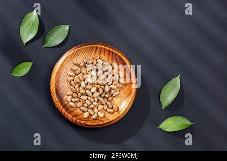 Graines de Ricinus communis dans le bol en bois Banque D'Images