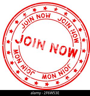 Grunge rouge joindre maintenant mot carré joint caoutchouc cachet sur arrière-plan blanc Illustration de Vecteur