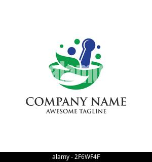 logo de la pharmacie pharmaceutique. symbole de santé médicale. logo des soins de santé à base de plantes. logo du mortier naturel et de la capsule.vecteur eps 10 Illustration de Vecteur