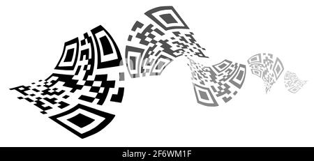 Certains codes QR curly dans différentes tailles avec un gradient du noir au gris clair qui scintillent sur un blanc arrière-plan Banque D'Images