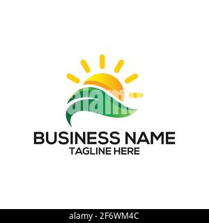logo de la feuille de soleil. symbole d'été. icône paysage de la nature. modèle de logo prêt à l'emploi Illustration de Vecteur