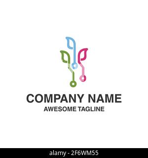 logo abstrait de la technologie des feuilles. symbole de la technologie de la nature. modèle de logo prêt à l'emploi Illustration de Vecteur