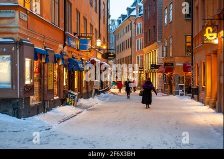 Hiver à Stockholm, Västerlånggatan, vieille ville, gamla stan Banque D'Images