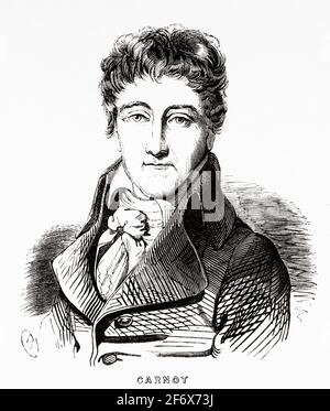 Portrait de Lazare Nicolas Marguerite Carnot (1753-1823) Ingénieur militaire français, révolutionnaire et homme d'État, membre de l'Assemblée législative et voté pour la mort de Louis XV France, Révolution française du XVIIIe siècle. Ancienne illustration gravée de l'Histoire de la Révolution française 1845 Banque D'Images