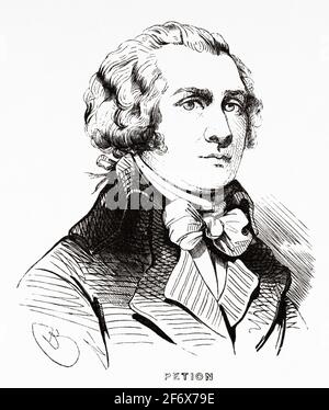 Portrait de Jérôme Pétion de Villeneuve (1756-1794) politicien et maire de Paris. France, Révolution française du XVIIIe siècle. Ancienne illustration gravée de l'Histoire de la Révolution française 1845 Banque D'Images