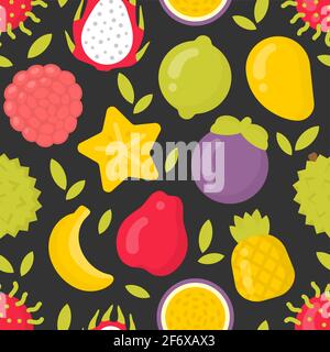 Fruits exotiques, motif vectoriel sans couture sur fond noir Illustration de Vecteur