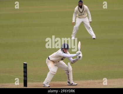 Sam Robson de Middlesex pendant la deuxième journée du match d'avant-saison à l'Oval, Londres. Date de la photo: Samedi 3 avril 2021. Banque D'Images