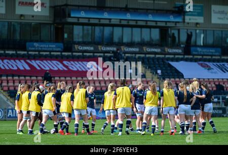 Doncaster, Royaume-Uni. 03ème avril 2021. Les joueurs d'Écosse se sont réunis avant le match du Championnat des six Nations de Womens entre l'Angleterre et l'Écosse à Castle Park à Doncaster, en Angleterre. Crédit: SPP Sport presse photo. /Alamy Live News Banque D'Images