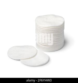 Stack of soft white cosmetic cotton pads isolated on white background Banque D'Images