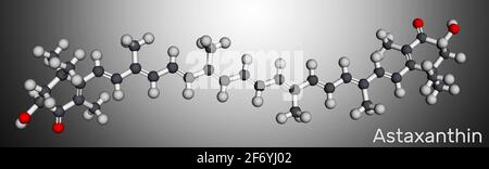 L'astaxanthine est un céto-caroténoïde. Il appartient à la classe des terpènes chimiques. Modèle moléculaire. Rendu 3D. Illustration 3D Banque D'Images