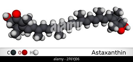 L'astaxanthine est un céto-caroténoïde. Il appartient à la classe des terpènes chimiques. Modèle moléculaire. Rendu 3D. Illustration 3D Banque D'Images