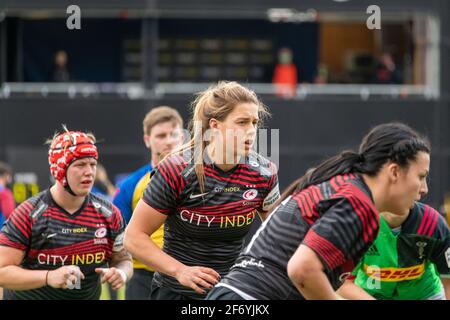 Londres, Royaume-Uni. 27 mars 2021. Sophie de Goede (#4 Saracens Women) lors d'un match de l'Allianz Premier 15s entre Saracens Women et Harlequins Women au stade StoneX à Londres, en Angleterre. Crédit: SPP Sport presse photo. /Alamy Live News Banque D'Images