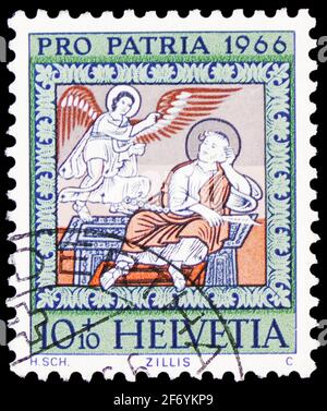 MOSCOU, RUSSIE - 18 JANVIER 2021: Timbre-poste imprimé en Suisse montre le rêve de Joseph, série Pro Patria 1966, vers 1966 Banque D'Images