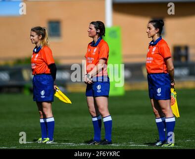 Doncaster, Royaume-Uni. 03ème avril 2021. Les officiels du match avant le championnat des six Nations de Womens entre l'Angleterre et l'Écosse au Castle Park à Doncaster, en Angleterre. Crédit: SPP Sport presse photo. /Alamy Live News Banque D'Images