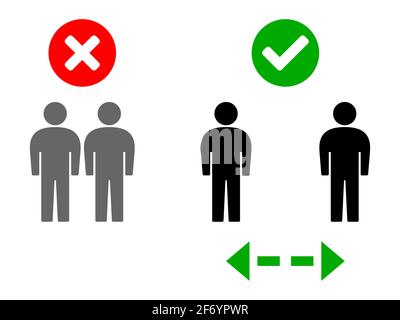 Distance sociale garder votre distance mal et droite ou icône Oui et non. Image vectorielle. Illustration de Vecteur
