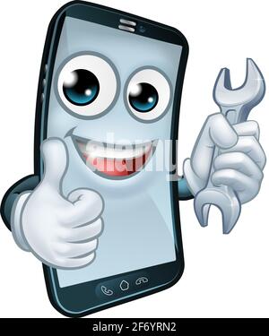 Clé de réparation de téléphones mobiles Thumbs Up Mascot Illustration de Vecteur