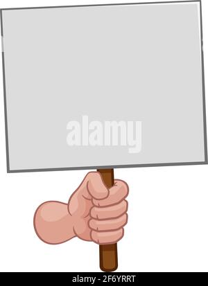 Main Fist Holding a Blank Sign ou la plaque Cartoon Illustration de Vecteur