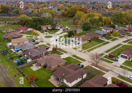 Vue aérienne d'une banlieue du Midwest à Sterling Heights, comté de Macomb, Michigan, États-Unis Banque D'Images