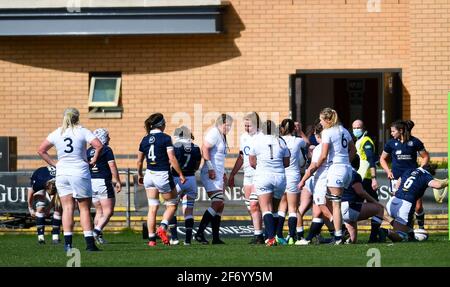 Doncaster, Royaume-Uni. 03ème avril 2021. L'Angleterre a fait un essai lors du match de championnat des six nations de Womens entre l'Angleterre et l'Écosse à Castle Park à Doncaster, en Angleterre. Crédit: SPP Sport presse photo. /Alamy Live News Banque D'Images