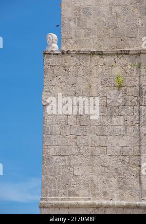 Église de Baclayon, Baclayon, île de Bohol. Autrement connu sous le nom d'église paroissiale la Purisima Concepcion de la Virgen Maria. Visayas Central, Philippines. Détail architectural; pierre orale; terminé 1737. Banque D'Images