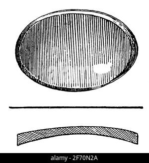 Lentille convexe concave (périscopique). Illustration du 19e siècle. Allemagne. Arrière-plan blanc. Banque D'Images