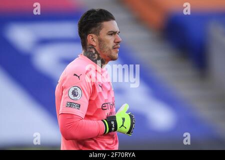 Leicester, Royaume-Uni. 03ème avril 2021. Ederson #31 de Manchester City pendant le match à Leicester, Royaume-Uni le 4/3/2021. (Photo de Mark Cosgrove/News Images/Sipa USA) crédit: SIPA USA/Alay Live News Banque D'Images