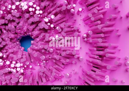 illustration 3d d'un arrière-plan abstrait, de nombreux cylindres roses. Structure géométrique. Visualisation 3D. Arrière-plan de la géométrie du minimalisme Banque D'Images