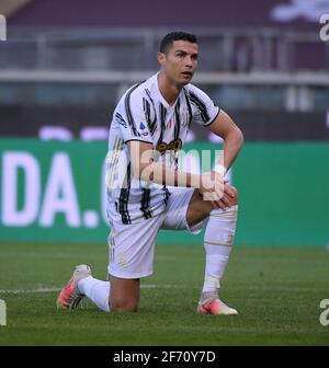 Turin, Italie. 3 avril 2021. Cristiano Ronaldo du FC Juventus réagit lors d'une série DE matchs de football entre Turin et le FC Juventus à Turin, Italie, le 3 avril 2021. Credit: Federico Tardito/Xinhua/Alamy Live News Banque D'Images