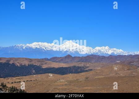 Vue panoramique et majestueuse sur le mont Kanchenjunga depuis sikkim Banque D'Images